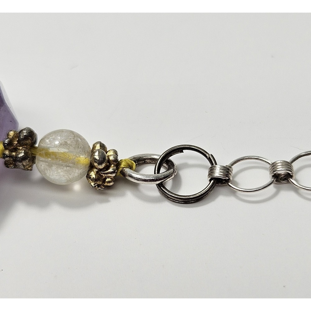 Natural Faceted Ametrine Amethyst Citrine Necklace Sterling Silver Statement 24" - Picture 11 of 17
